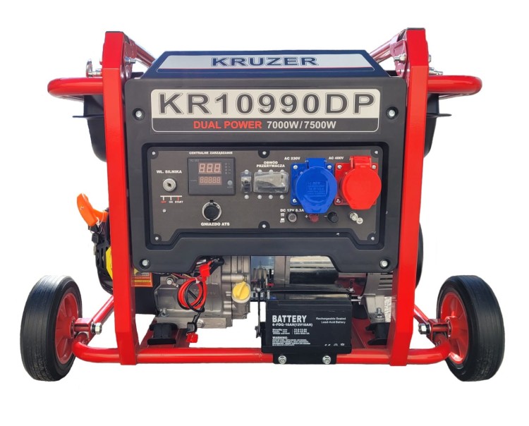 Panel sterowania agregatu Kruzer KR10990DP – gniazda 230 V i 400V,  zabezpieczenia, zapłon z kluczyka